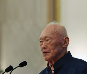 Singapore's former Prime Minister Lee speaks during his book launch at the Istana in Singapore
