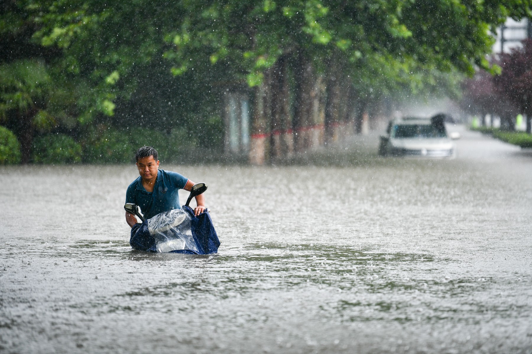 河北暴雨致街道成河：多名市民被冲走 有人抱树求生_手机新浪网